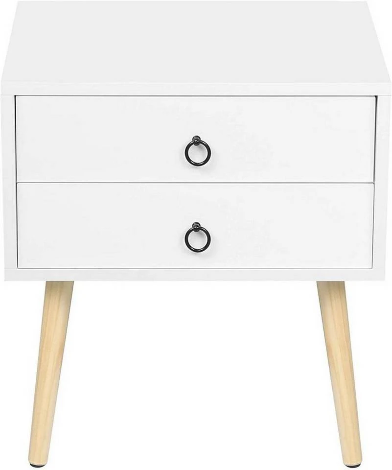 EUGAD Nachttisch, 2er-Set Beistelltisch mit 2 Schubladen Nachtkommode Nachtschrank Holzbeine MDF 46x35x50cm Weiß Grau, Weiß 4 EUGAD Nachttisch, 2er-Set Beistelltisch mit 2 Schubladen Nachtkommode Nachtschrank Holzbeine MDF 46x35x50cm Weiß Grau, Weiß – Bild 4