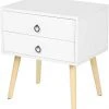 EUGAD Nachttisch, Beistelltisch mit 2 Schubladen Nachtkommode Nachtschrank Holzbeine MDF 46x35x50cm Weiß Grau, Weiß