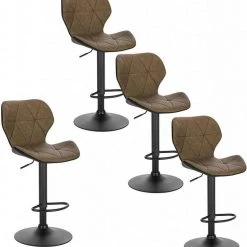 EUGAD Barhocker, 4er-Set mit Rückenlehne aus Kunstleder Metall Braun Anthrazit, Dunkelbraun, Grau