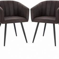 EUGAD Esszimmerstuhl, 2er-Set Polsterstuhl aus Stoffbezug mit Sesselförmigem Gepolstertem Sitz Dunkelbraun Grau