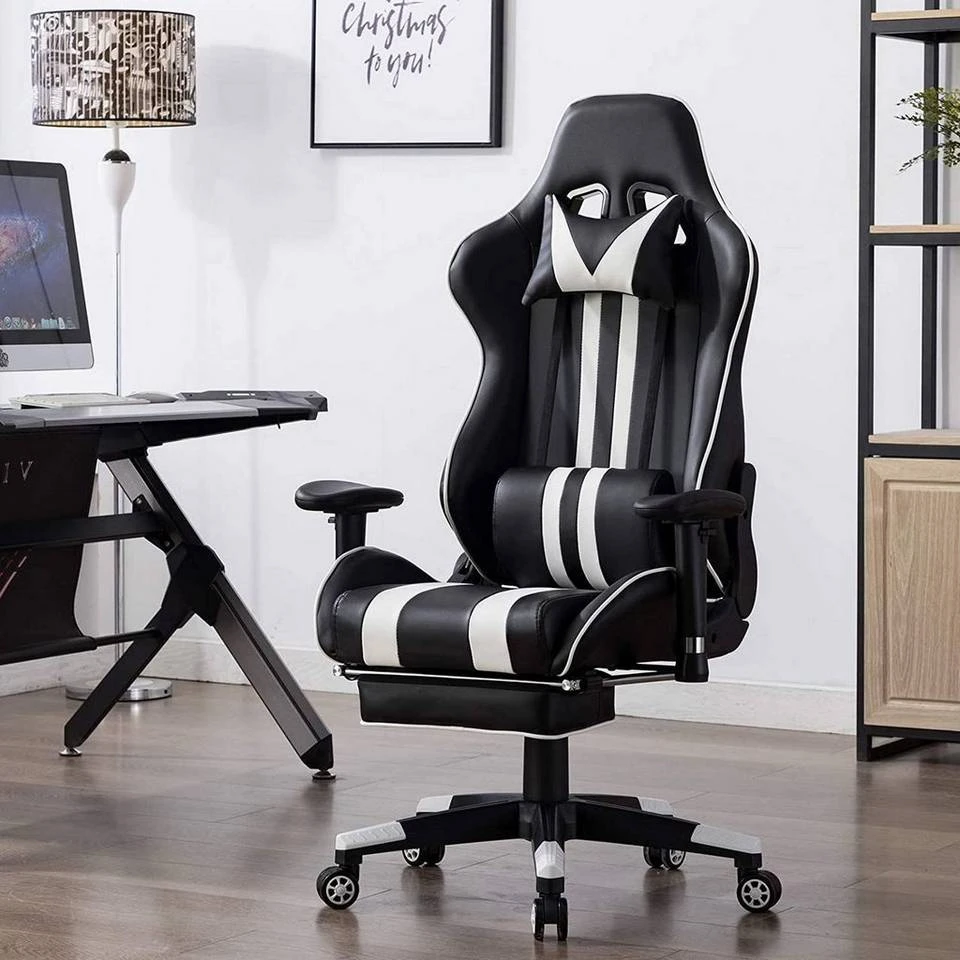 EUGAD Gaming-Stuhl (1 Stück), mit Fußstütze Racing Stuhl Drehstuhl Bürostuhl Schreibtischstuhl PC Stuhl mit Wippfunktion Höhenverstellbar Kunstleder Weiß Grau, Rot, Weiß 2 EUGAD Gaming-Stuhl (1 Stück), mit Fußstütze Racing Stuhl Drehstuhl Bürostuhl Schreibtischstuhl PC Stuhl mit Wippfunktion Höhenverstellbar Kunstleder Weiß Grau, Rot, Weiß – Bild 2