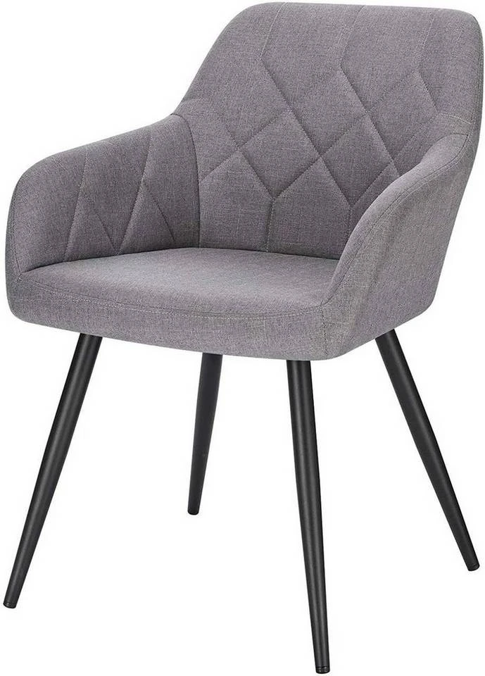 EUGAD Esszimmerstuhl (1 Stück), Wohnzimmerstuhl aus Leinen Polsterstuhl mit Armlehnen und Rückenlehne schwarze Gestell aus Metall Hellgrau Dunkelgrau 2 EUGAD Esszimmerstuhl (1 Stück), Wohnzimmerstuhl aus Leinen Polsterstuhl mit Armlehnen und Rückenlehne schwarze Gestell aus Metall Hellgrau Dunkelgrau – Bild 2