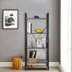 EUGAD Bücherregal, Standregal Bücherregal Metallregal Leiterregal Stufenregal Multifunktionale Regal Industrie Design MDF Metall Schwarz+schwarzer Marmor Golden+Weißer Marmor, Vintage -Eugad Möbel Einkaufen 50cae883 c249 523a 93c7 effc975f81da