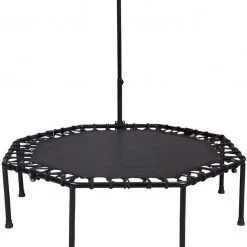 EUGAD Fitnesstrampolin, Fitness Trampolin Indoor Faltbar Ø 126cm mit höhenverstellbarem Haltegriff, leise Gummiseilfederung, belastbar bis 120 kg Grün, Schwarz