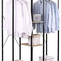 EUGAD Kleiderständer, Wäscheständer Garderobenständer mit Ablage Schwarzrohre und Eiche Platte Schwarz-Hell Eiche, Schwarz-Vintage, Weiß-Eiche