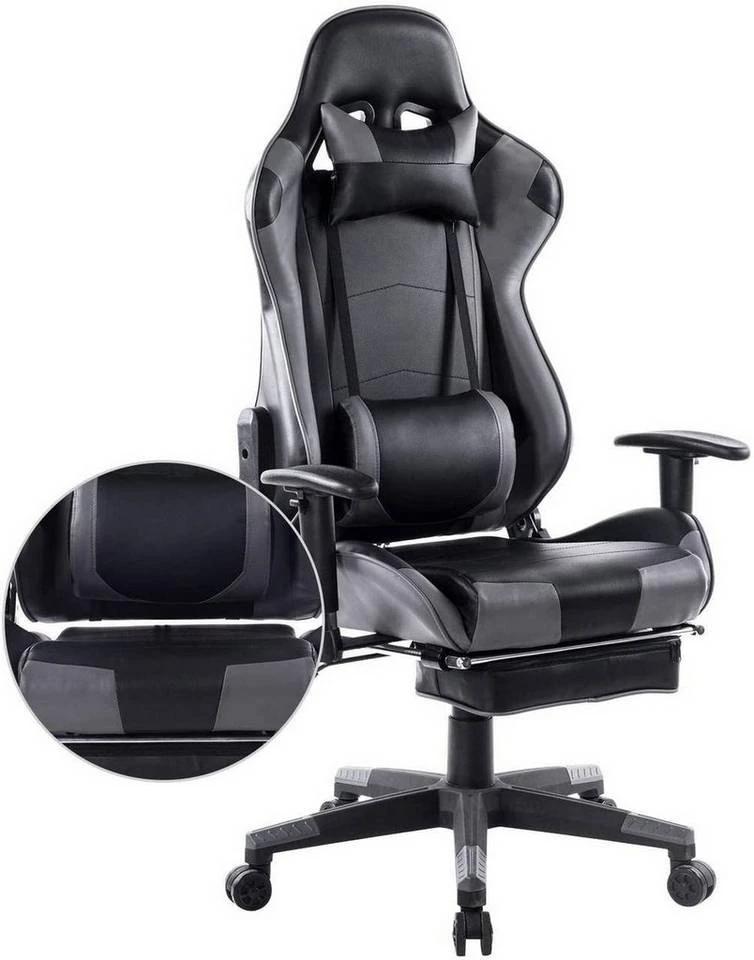 EUGAD Gaming Chair, Bürostuhl Schreibtischstuhl, Kunstleder, mit Ledenkissen Kopfstütze einstellbaren Armlehnen Weiß Grau, Rot, Weiß 13 EUGAD Gaming Chair, Bürostuhl Schreibtischstuhl, Kunstleder, mit Ledenkissen Kopfstütze einstellbaren Armlehnen Weiß Grau, Rot, Weiß – Bild 13