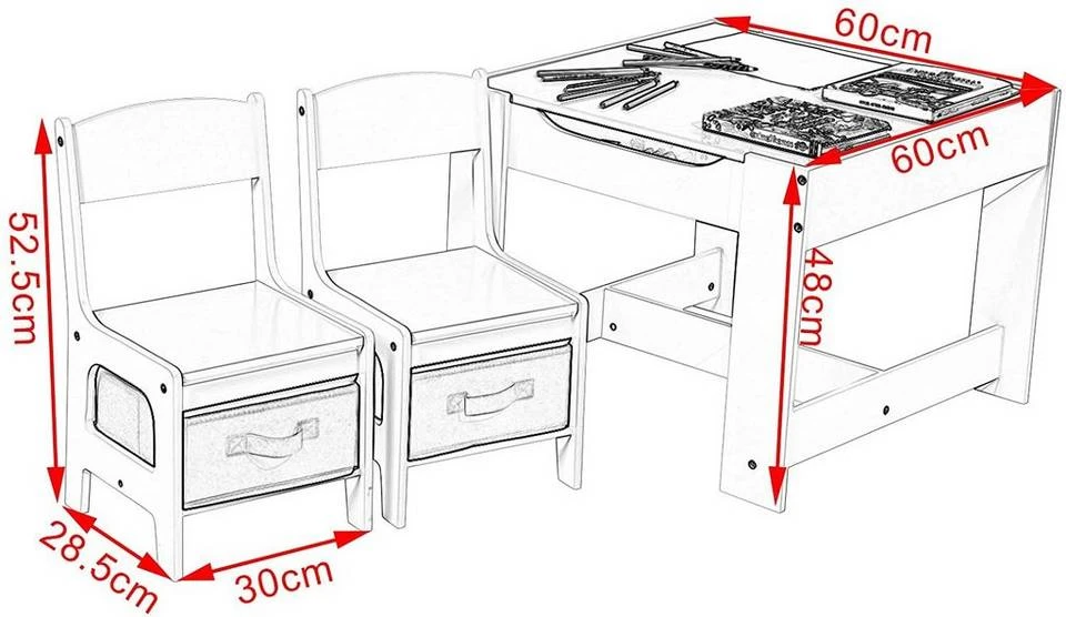 EUGAD Kindersitzgruppe, (3-tlg), 1 Kindertisch und 2 Stühle mit Stauraum, Maltisch für Kinder Kindermöbel Set, Tischplatte abnehmbar Weiß 3 EUGAD Kindersitzgruppe, (3-tlg), 1 Kindertisch und 2 Stühle mit Stauraum, Maltisch für Kinder Kindermöbel Set, Tischplatte abnehmbar Weiß – Bild 3