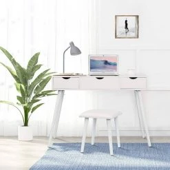 EUGAD Schminktisch, mit Aufklappbarem Spiegel, Schreibtisch mit 2 Schubladen, 100x40x75cm(L*B*H), Kosmetiktisch Computertisch mit große Tischplatte Eiche Wei&szlig; -Eugad Möbel Einkaufen 55f3cfce 7f26 58c1 a742 4901aadd9a6f