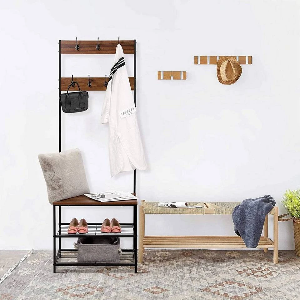 EUGAD Garderobenständer, (1 St), Kleiderständer, mit Haken, Schuhbank, Dunkelbraun 6 EUGAD Garderobenständer, (1 St), Kleiderständer, mit Haken, Schuhbank, Dunkelbraun – Bild 6