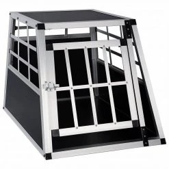 EUGAD Tiertransportbox, Hundetransportbox Alu Hundebox Reisebox Autobox für kleine/mittlere Hunde Französische Bulldogge Beagle Terriers Dackel Shiba Inu 69 x 54 x 50 cm L Schwarz, Silber