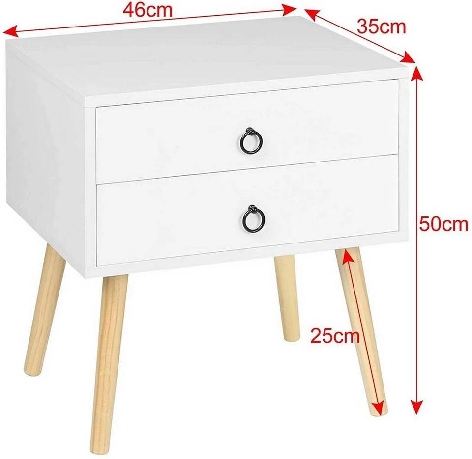 EUGAD Nachttisch, 2er-Set Beistelltisch mit 2 Schubladen Nachtkommode Nachtschrank Holzbeine MDF 46x35x50cm Weiß Grau, Weiß 3 EUGAD Nachttisch, 2er-Set Beistelltisch mit 2 Schubladen Nachtkommode Nachtschrank Holzbeine MDF 46x35x50cm Weiß Grau, Weiß – Bild 3