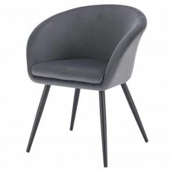 EUGAD Esszimmerstuhl, mit Armlehne, Retro Design, Samt, Metall Dunkelgrau Hellgrau, Schwarz