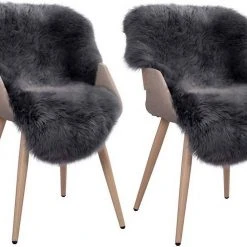 Teppich, EUGAD, 2er-Set Öko Lammfell echtes Longhair Fell L (90-104)x60cm Hellgrau