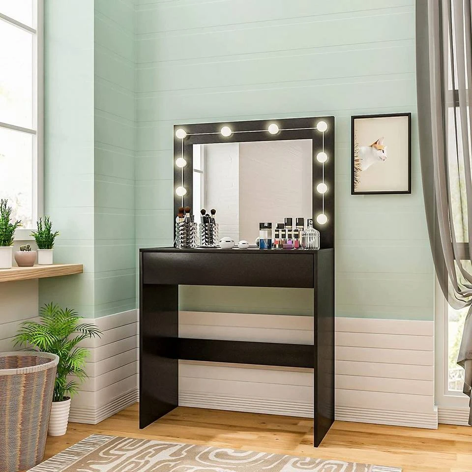 EUGAD Schminktisch, Frisiertisch 10 LED-Lampen mit Schubladen 80x40cm Schwarz Weiß 1 EUGAD Schminktisch, Frisiertisch 10 LED-Lampen mit Schubladen 80x40cm Schwarz Weiß