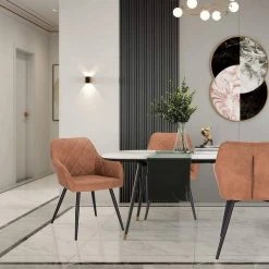 EUGAD Esszimmerstuhl (1 Stück), Wohnzimmerstuhl aus Stoff, Polsterstuhl mit Armlehnen und Rückenlehne, Gestell aus Metall Anthrazit, Braun, Grau -Eugad Möbel Einkaufen 6458b254 e10b 49b6 a251 2dc928ae182d