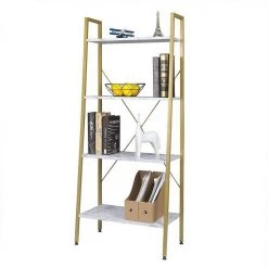 EUGAD Bücherregal, Standregal Bücherregal Metallregal Leiterregal Stufenregal Multifunktionale Regal Industrie Design MDF Metall Schwarz+schwarzer Marmor Golden+Weißer Marmor, Vintage -Eugad Möbel Einkaufen 6496380e 7498 5fcf b32d 2e631390672b