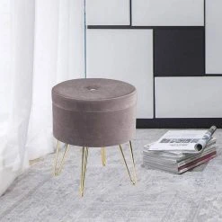 EUGAD Sitzhocker, Samthocker mit Stauraum, rund, mit stabilen goldenen Metallfüßen, Türkis Dunkelgrau, Dunkelgrün, Hellgrau, Rosa, Türkis -Eugad Möbel Einkaufen 6664c580 4b56 5916 bde3 e5b98e983dd5
