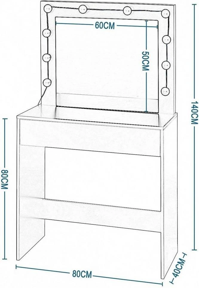 EUGAD Schminktisch, Frisiertisch 10 LED-Lampen mit Schubladen 80x40cm Schwarz Weiß 3 EUGAD Schminktisch, Frisiertisch 10 LED-Lampen mit Schubladen 80x40cm Schwarz Weiß – Bild 3