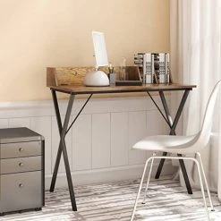 EUGAD Schreibtisch, 90x50x73CM Bürotisch PC Tisch Arbeitstisch für Home, Büro Metall + MDF Holzoptik Vintage