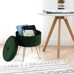 EUGAD Sitzhocker, Samthocker mit Stauraum, rund, mit stabilen goldenen Metallfüßen, Türkis Dunkelgrau, Dunkelgrün, Hellgrau, Rosa, Türkis -Eugad Möbel Einkaufen 6b72cd93 5512 534e ae06 ab37c988a040