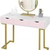 EUGAD Schminktisch (1-St), Schminktisch Frisiertisch Kommode mit Spiegel modern Kosmetiktisch mit 3 Schubladen Weiß-Rosa-Golden