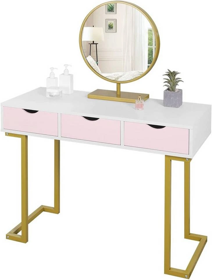 EUGAD Schminktisch (1-St), Schminktisch Frisiertisch Kommode mit Spiegel modern Kosmetiktisch mit 3 Schubladen Weiß-Rosa-Golden 1 EUGAD Schminktisch (1-St), Schminktisch Frisiertisch Kommode mit Spiegel modern Kosmetiktisch mit 3 Schubladen Weiß-Rosa-Golden