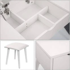 EUGAD Schminktisch, mit Aufklappbarem Spiegel, Schreibtisch mit 2 Schubladen, 100x40x75cm(L*B*H), Kosmetiktisch Computertisch mit große Tischplatte Eiche Wei&szlig; -Eugad Möbel Einkaufen 6ce49866 d255 5767 b4e5 a9188b6e3035