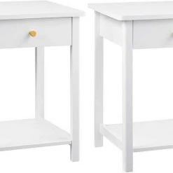 EUGAD Nachttisch, 2er-Set Nachtkommode Sofatisch Kaffeetisch Beistelltisch Nachtschrank für Wohnzimmer Schlafzimmer mit Schublade mit Ablage aus MDF Weiß