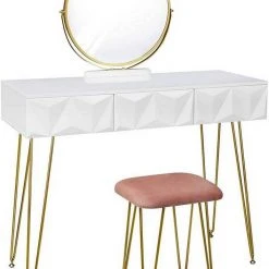 EUGAD Schminktisch (1-St), Frisiertisch mit Hocker und Spiegel, 360° schwenkbar Schminkspiegel, Kosmetiktisch mit 2 Schubladen, gepolsterte Samthocker, 3D Effekt Schublade, Weiß und golden 20 EUGAD Schminktisch (1-St), Frisiertisch mit Hocker und Spiegel, 360° schwenkbar Schminkspiegel, Kosmetiktisch mit 2 Schubladen, gepolsterte Samthocker, 3D Effekt Schublade, Weiß und golden -Eugad Möbel Einkaufen 6e8f4395 4b1e 5307 9dbe c2d7b0f26ef2