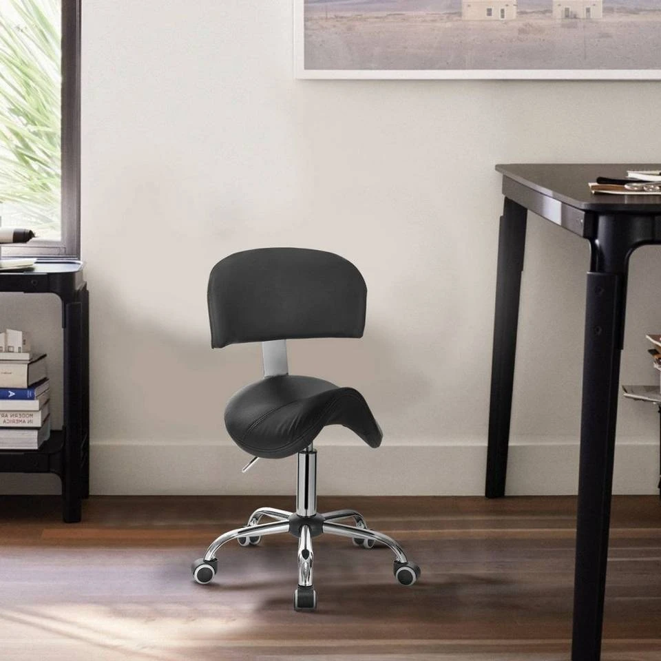 EUGAD Arbeitshocker (1er-Set), Sattelhocker mit Rückenlehne gepolstert höhenverstellbar aus Kunstleder Schwarz Grau, Weiß 2 EUGAD Arbeitshocker (1er-Set), Sattelhocker mit Rückenlehne gepolstert höhenverstellbar aus Kunstleder Schwarz Grau, Weiß – Bild 2