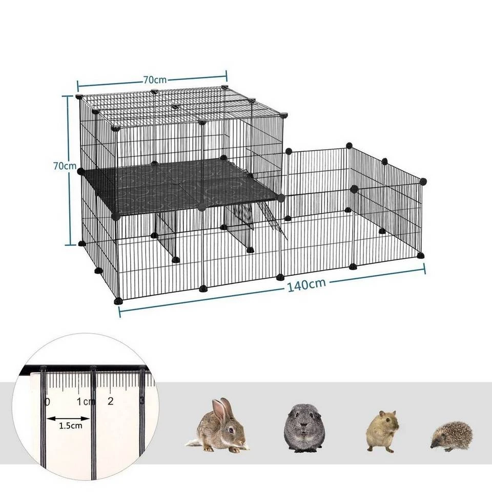EUGAD Freigehege, Freigehege Kaninchen mit Stauraum Hasen Meerschweinchen Welpenauslauf Laufgitter mit Tür&Treppe DIY Schwarz 30 Platten (35x35cm/Platte) 105 x 70 x 70 cm 3 EUGAD Freigehege, Freigehege Kaninchen mit Stauraum Hasen Meerschweinchen Welpenauslauf Laufgitter mit Tür&Treppe DIY Schwarz 30 Platten (35x35cm/Platte) 105 x 70 x 70 cm – Bild 3