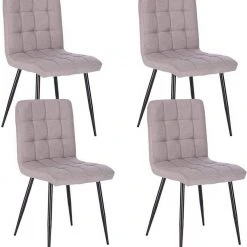 EUGAD Esszimmerstuhl (4 Stück), Küchenstuhl Polsterstuhl, mit Rückenlehne, Metallbeine, Sitzfläche aus Leinen, Hellgrau