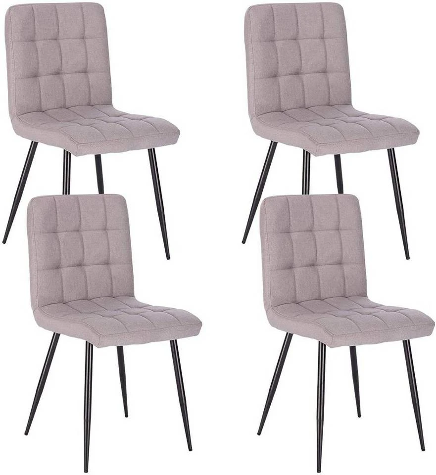 EUGAD Esszimmerstuhl (4 Stück), Küchenstuhl Polsterstuhl, mit Rückenlehne, Metallbeine, Sitzfläche aus Leinen, Hellgrau 1 EUGAD Esszimmerstuhl (4 Stück), Küchenstuhl Polsterstuhl, mit Rückenlehne, Metallbeine, Sitzfläche aus Leinen, Hellgrau