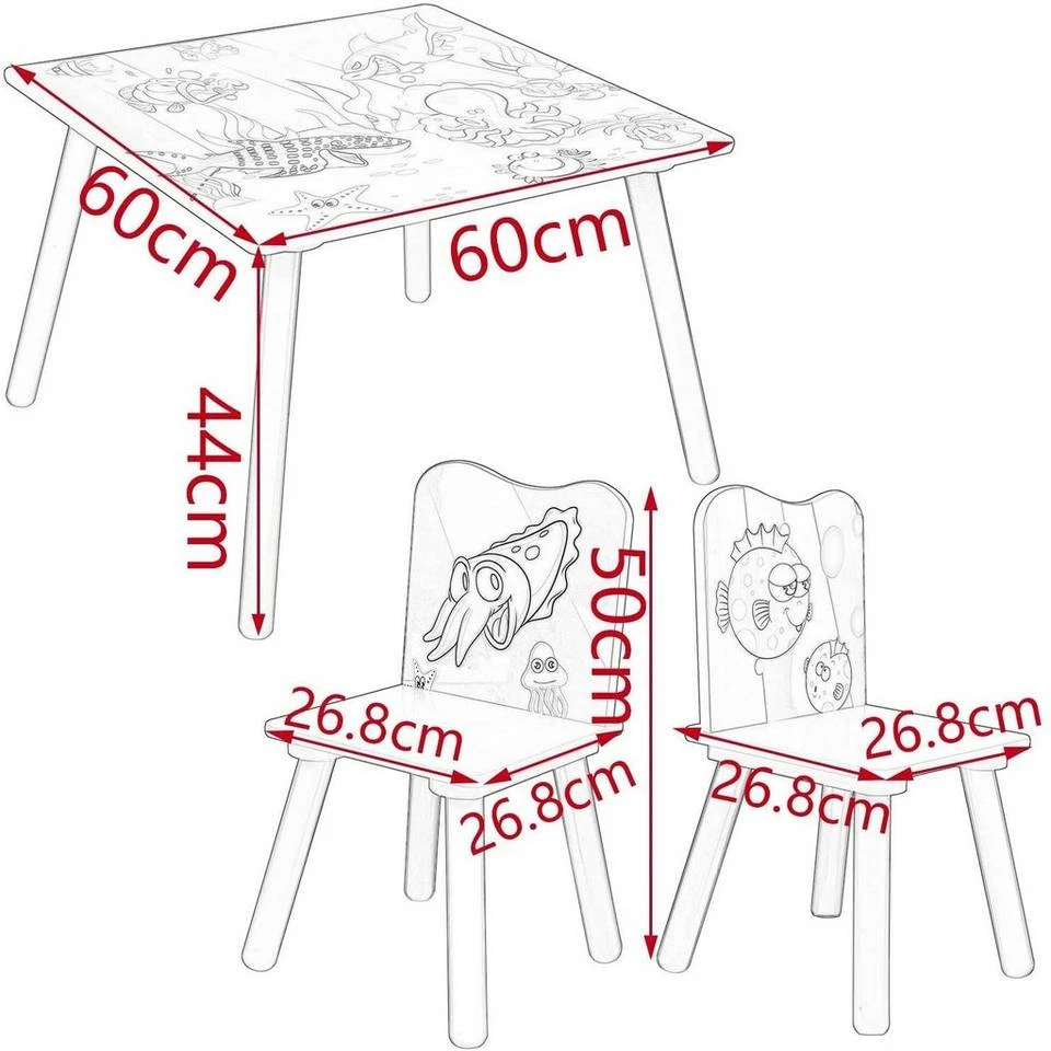 EUGAD Sitzgruppe, Kindersitzgruppe 1 Kindertisch und 2 Kinderstühle Set Kinderschreibtisch aus Wassertiere Serie Bunt 7 EUGAD Sitzgruppe, Kindersitzgruppe 1 Kindertisch und 2 Kinderstühle Set Kinderschreibtisch aus Wassertiere Serie Bunt – Bild 7