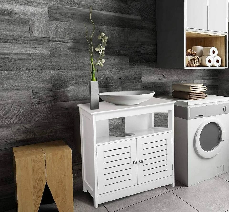 EUGAD Waschbeckenunterschrank Badezimmerschrank Unterschrank Waschtisch Badschrank mit 2 Türen mit Ablage 60x30x60 cm Weiß 2 EUGAD Waschbeckenunterschrank Badezimmerschrank Unterschrank Waschtisch Badschrank mit 2 Türen mit Ablage 60x30x60 cm Weiß – Bild 2