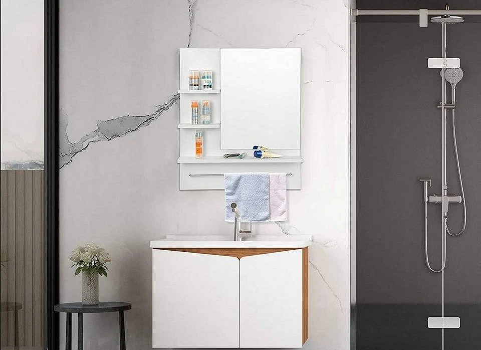 EUGAD Spiegelschrank Hängeschrank mit 3 Ablagen Weiß 4 EUGAD Spiegelschrank Hängeschrank mit 3 Ablagen Weiß – Bild 4