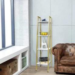 EUGAD Bücherregal, Standregal Badregal Bücherregal Küchenregal Schuhregal aus Holz und Stahl, mit 4 Ablagen, 34 x 35 x 148 cm Golden-Weißer Marmor, Schwarz Marmor, Vintage -Eugad Möbel Einkaufen 728d2404 52ae 4db0 ba72 c6eb50f0e538