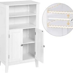 EUGAD Badkommode, Badschrank Beistellschrank, mit Doppeltür, 4 Fächern, MDF, Weiß -Eugad Möbel Einkaufen 72b33679 3cd2 5790 bba8 f53f95bb38c7