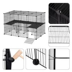 EUGAD Freigehege, Freigehege Kaninchen mit Stauraum Hasen Meerschweinchen Welpenauslauf Laufgitter mit Tür&Treppe DIY Schwarz 41 Platten (35x35cm/Platte) 105 x 70 x 70 cm -Eugad Möbel Einkaufen 7648b491 a60c 5c64 b0e2 7fbde8f80253