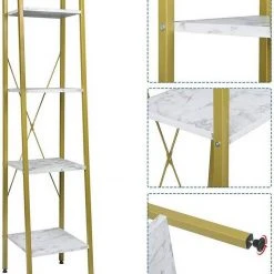 EUGAD Bücherregal, Standregal Badregal Bücherregal Küchenregal Schuhregal aus Holz und Stahl, mit 4 Ablagen, 34 x 35 x 148 cm Golden-Weißer Marmor, Schwarz Marmor, Vintage -Eugad Möbel Einkaufen 77fed281 ba09 5aca b652 fb9784af274a