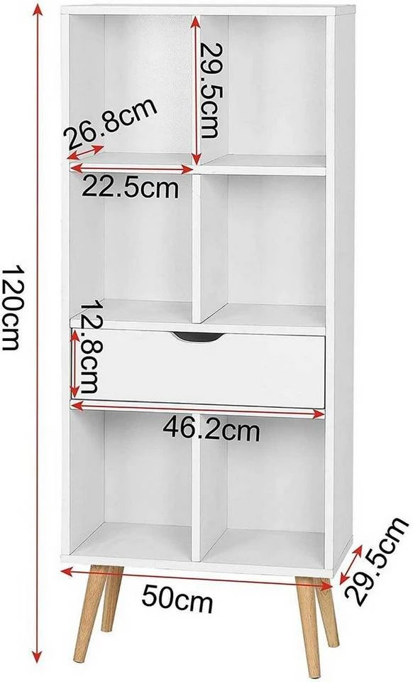 EUGAD Bücherregal, Bücherschrank Raumteiler mit Schublade, mit Fußbeine, 6 Fächer, Weiß 3 EUGAD Bücherregal, Bücherschrank Raumteiler mit Schublade, mit Fußbeine, 6 Fächer, Weiß – Bild 3