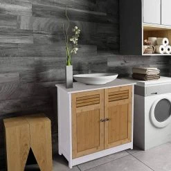 EUGAD Waschbeckenunterschrank Unterschrank Badezimmerschrank Waschtisch Badschrank mit 2 Türen 60x30x60cm aus MDF Weiß+Natur Weiß+Grau, Weiß+Natur -Eugad Möbel Einkaufen 7c4e89f9 c010 50c3 b7fc f4d051ca6a1e