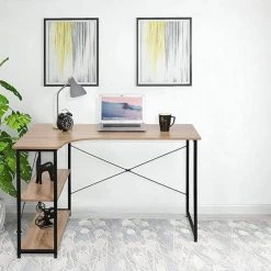 EUGAD Schreibtisch, Computertisch Büromöbel Couchtisch mit Ablage Holz Stahl Schwarz+Beigebraun Industrie-design -Eugad Möbel Einkaufen 7c71f57e 935e 574a 9d18 7ee03dd0a2a6