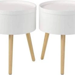 Eugad Möbel Einkaufen 40 EUGAD Nachttisch, 2er-Set Beistelltisch mit Stauraum Nachtkommode Nachtschrank Holzbeine MDF 38x38x48,5cm Weiß