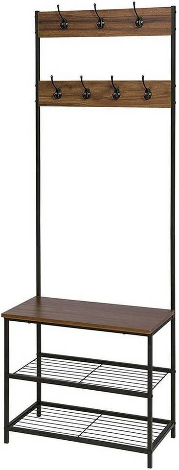 EUGAD Garderobenständer, (1 St), Kleiderständer, mit Haken, Schuhbank, Dunkelbraun 4 EUGAD Garderobenständer, (1 St), Kleiderständer, mit Haken, Schuhbank, Dunkelbraun – Bild 4