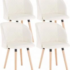 EUGAD Esszimmerstuhl (4 Stück), 4er-Set Esszimmerstuhl Küchenstuhl Samt Massivholz Cremeweiß Cremeweiß, Rosa