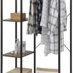 EUGAD Kleiderständer, Garderobenständer Hängeregal mit Schuhregal Holz Metall Schwarz-Hell Eiche Schwarz-Vintage, Wei&szlig;-Eiche -Eugad Möbel Einkaufen 812f3755 725d 5500 9605 1f26fda2fd7e