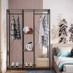 EUGAD Kleiderständer, Wäscheständer Garderobenständer mit Ablage Schwarzrohre und Eiche Platte Schwarz-Hell Eiche, Schwarz-Vintage, Wei&szlig;-Eiche -Eugad Möbel Einkaufen 847b0110 03d2 5879 961b 496274bcc74a