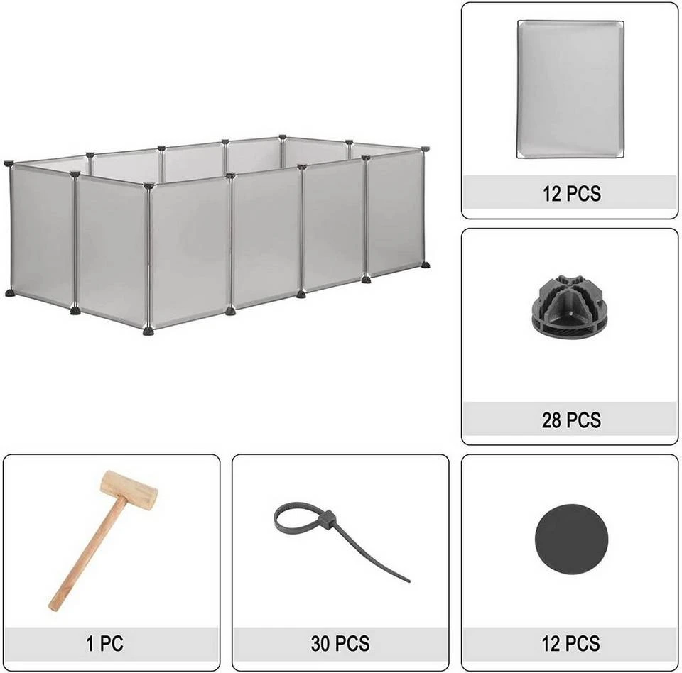 EUGAD Freigehege, Freigehege für Kaninchen Hasen Meerschweinchen Welpenauslauf DIY, 12 Platten 145 x 75 x 46 cm Grau, Schwarz, Transparent, Weiß 27 EUGAD Freigehege, Freigehege für Kaninchen Hasen Meerschweinchen Welpenauslauf DIY, 12 Platten 145 x 75 x 46 cm Grau, Schwarz, Transparent, Weiß – Bild 27