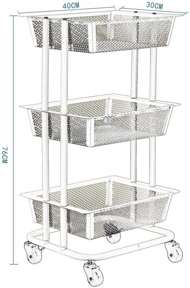 EUGAD Beistellwagen »0030CC«, Rollwagen Küchewagen 3 Gitterkörbe, Rolle mit Bremse 40x76x30 cm Weiß 3 EUGAD Beistellwagen »0030CC«, Rollwagen Küchewagen 3 Gitterkörbe, Rolle mit Bremse 40x76x30 cm Weiß – Bild 3